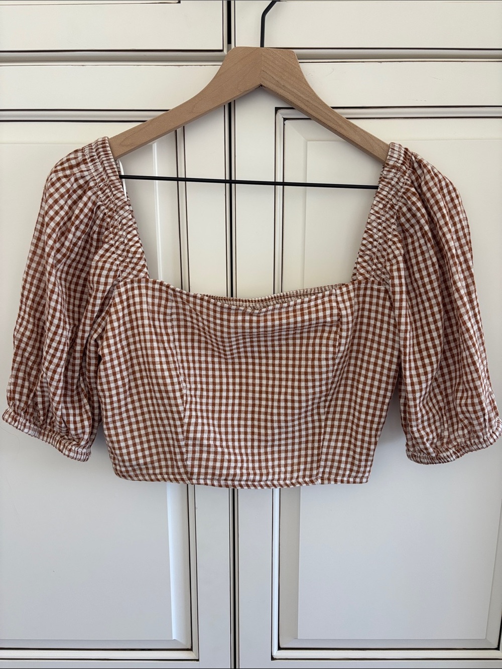 Rhythm Puff Sleeve Country Concert Brown Gingham Plaid Top Women’s Medium